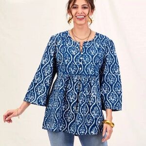 Rockflowerpaper Sara Indigo Bohemian Tunic Medium NWT Cotton Casual Feminine